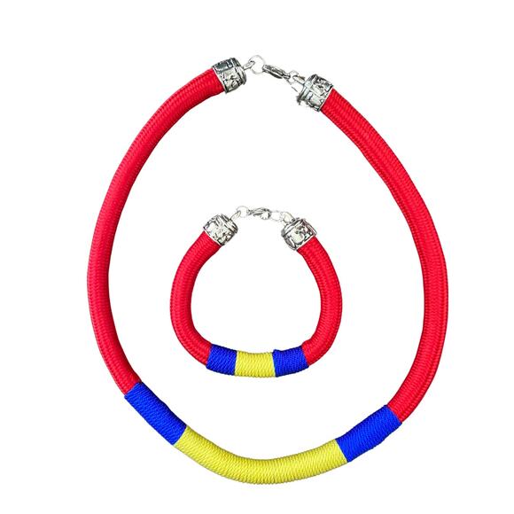 Colombian Artisan Made Necklace & Bracelet Set Hand Crafted Red Medium - Picture 2 of 5